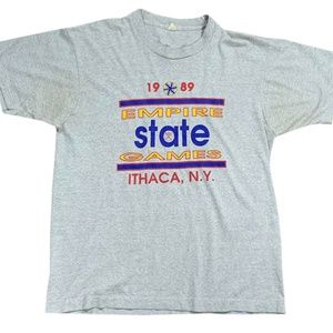 Vintage Empire State Ithaca Games 1989 Gray T Shirt (Size XL,Fits Smaller)